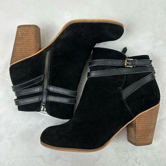 BP Women's Size 9.5 Suede Leather Ankle Booties Stacked Heel Strap Buckle Ankle - Picture 3 of 10